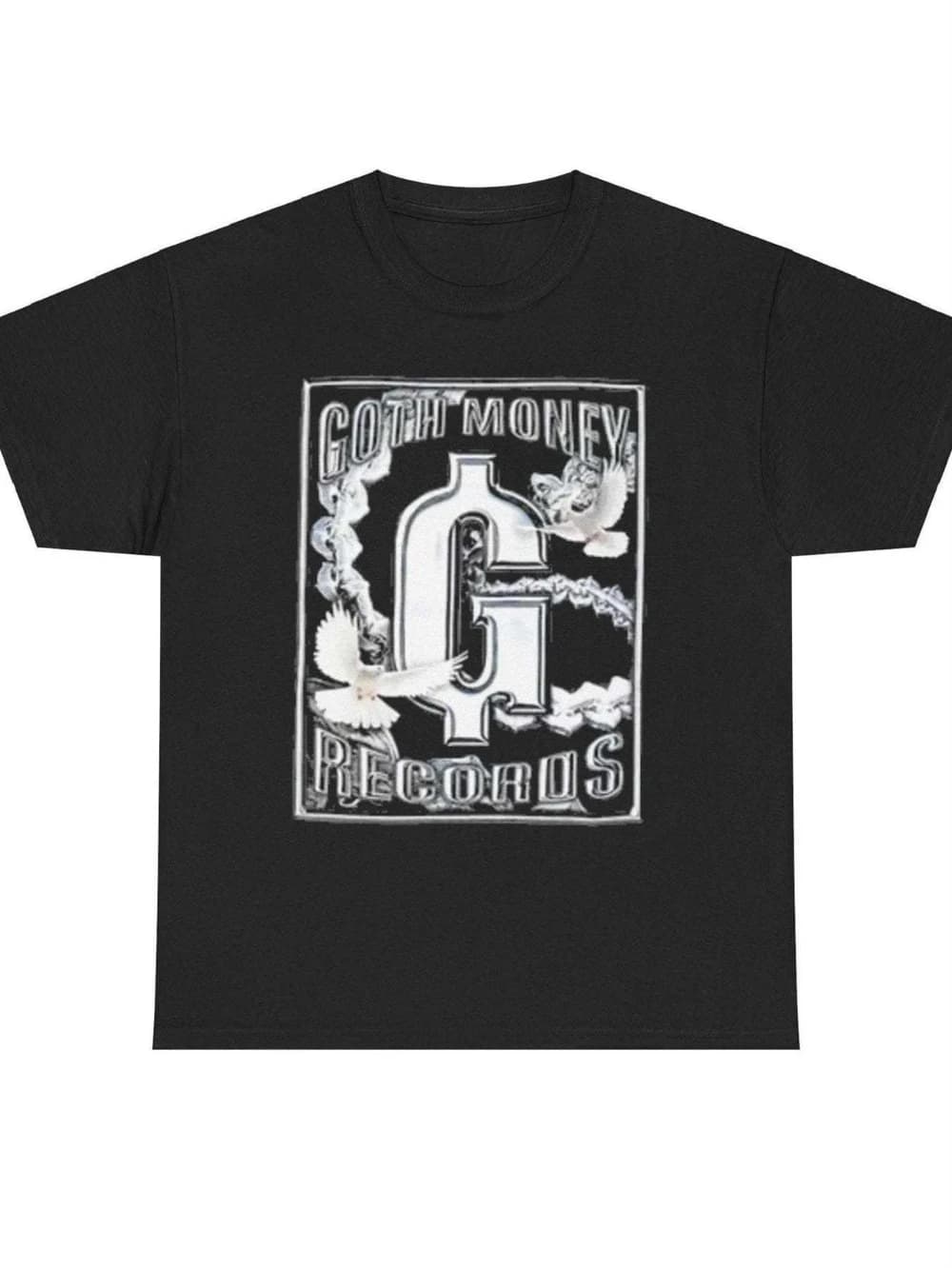 Black Kray Goth Money T-shirt Goth Money Records graphic print with dollar signs and smoke design, regular fit short-sleeved