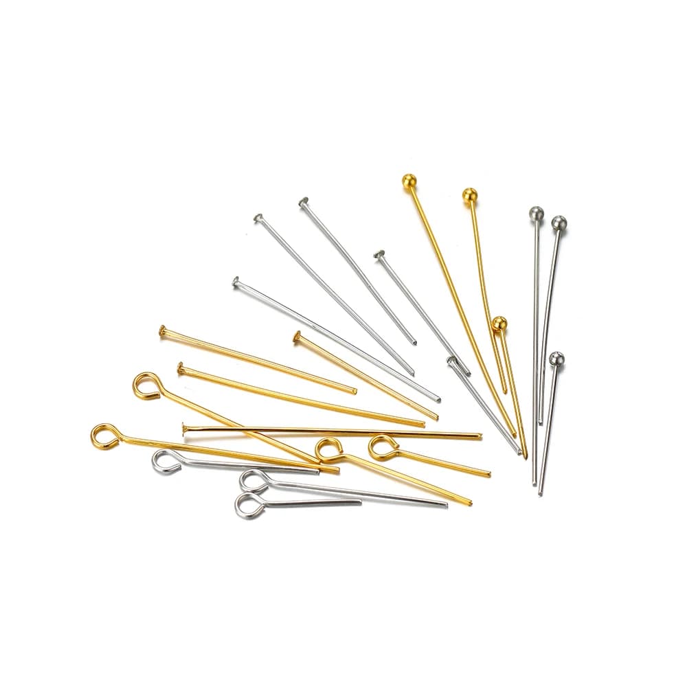 100/50 pz In Acciaio Inox Testa Occhio Aghi a Forma di T Testa Piatta e Perni a Testa Sferica Bulk per Gioielli FAI DA TE Orecchino accessori 15-50mm