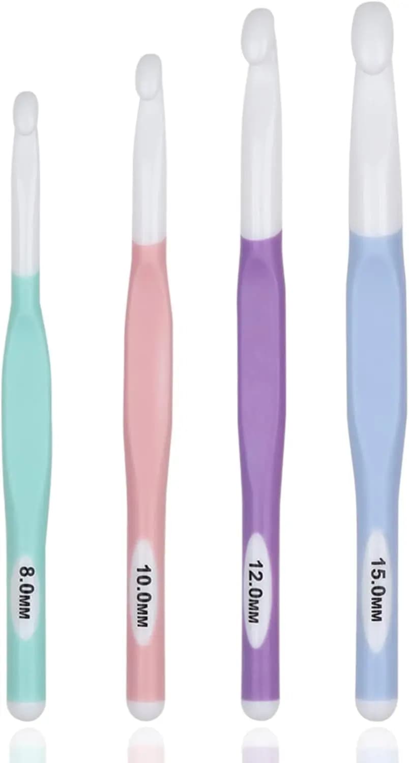 Set di 4 Grandi Ferri da Uncinetto 8mm 10mm 12mm 15mm con Manico in Gomma per Lavorare a Maglia Coperte Scialli Tappeti