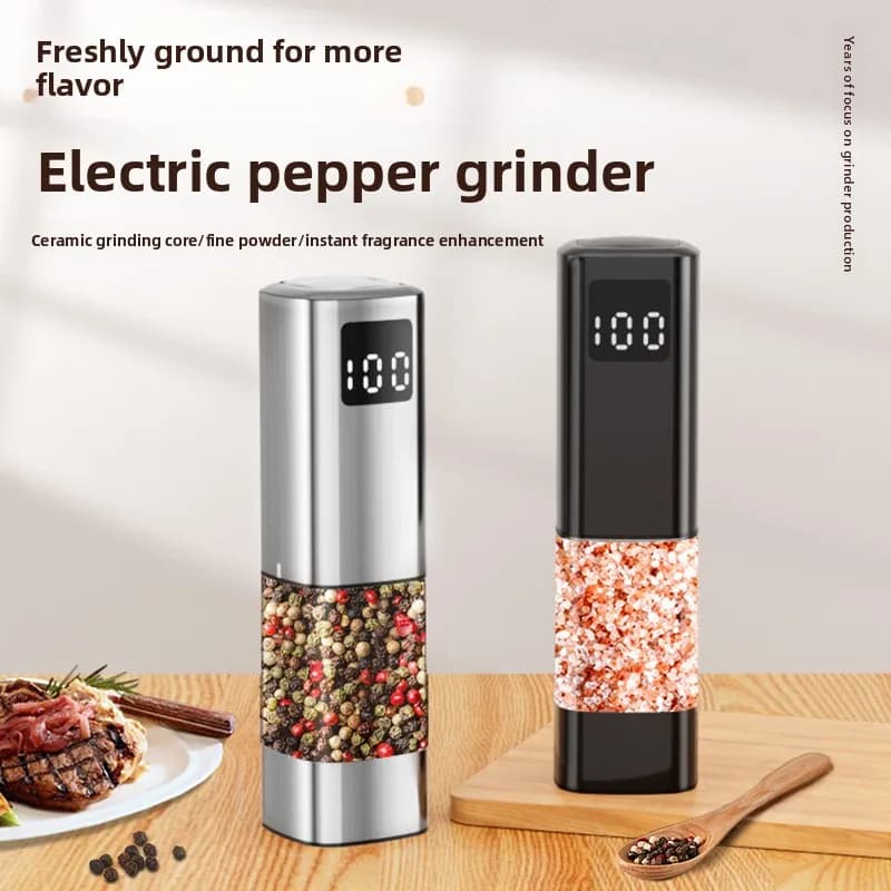 Set di 2 macinapepe elettrici in acciaio inossidabile, macina spezie automatico, bottiglia per condimenti da cucina