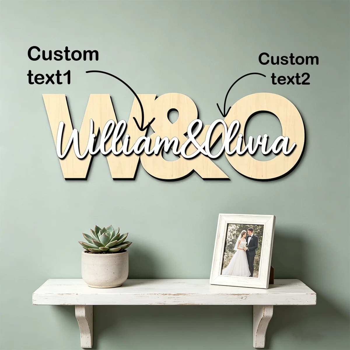 1pc Custom Couple Initial Two Layer Wooden Name Sign Personalized Lovers Names Wall Wedding Home Decor Plaque