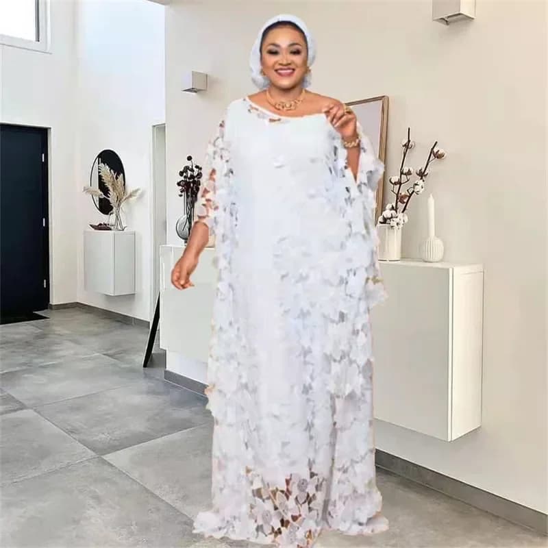 Dubai African Dresses for Lace Hollow Women African Clothing Dashiki Taditional Boubou Arabic Robe Femme Musulmane Abayas Gown