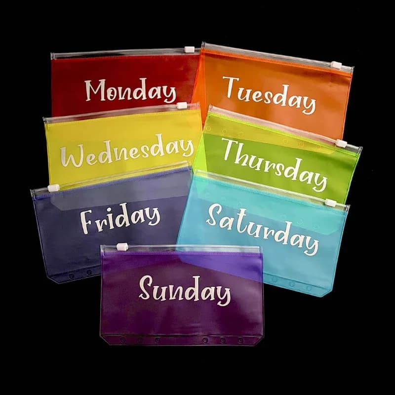A6 Binder Pockets PVC Binder Loose Leaf Bag Rainbow 7 Colors Zipper Folders For 6-Ring Notebook Binder Pouch Document Filing Bag