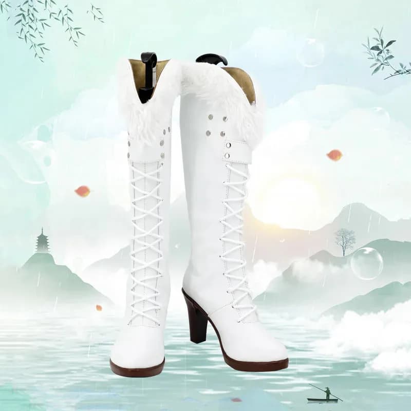 Anime Robin Cosplay Scarpe Stivali Gioco Miss Allsunday Gioco di ruolo Halloween Party Outfit Natale Prop Donna Uomo Bianco Tacchi altiv;