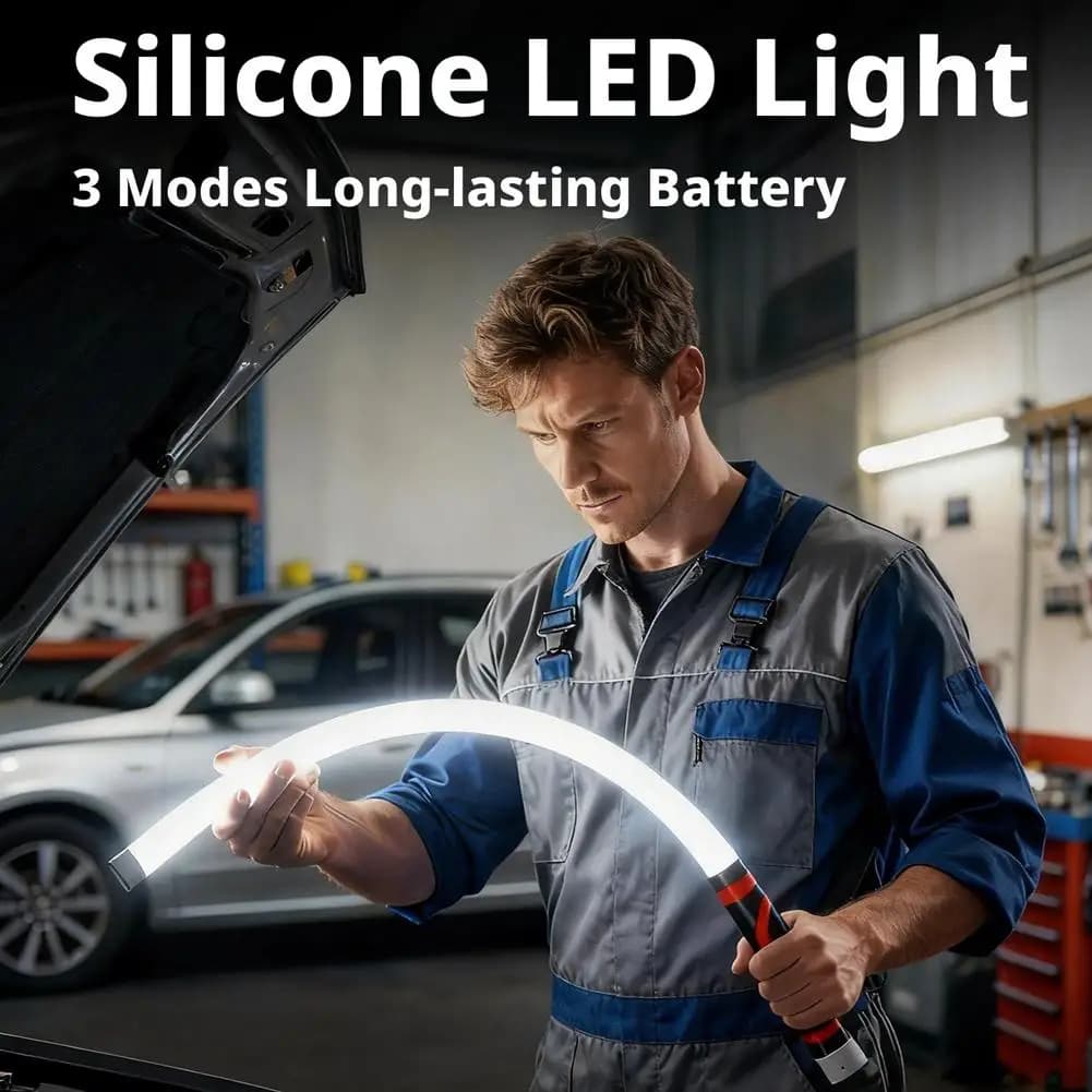 Striscia LED magnetica flessibile ricaricabile, luce da lavoro per riparazione auto, luce di ispezione magnetica pieghevole per riparazione auto