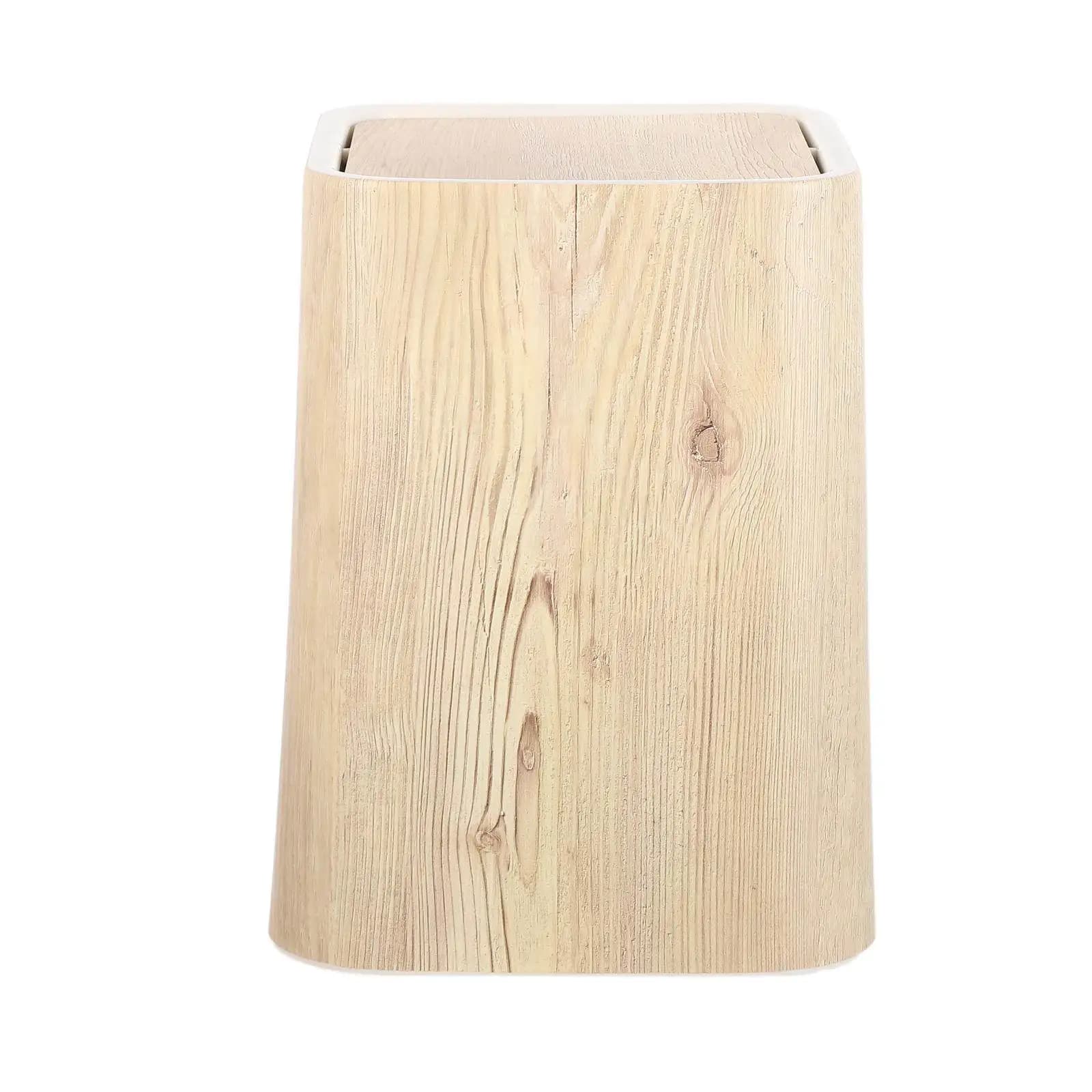 Cestino per Rifiuti in Stile Rustico con Effetto Legno e Coperchio, Bidone della Spazzatura per Bagno, Cucina, Ufficio, Camera da Letto, Contenitore Decorativo in Plastica