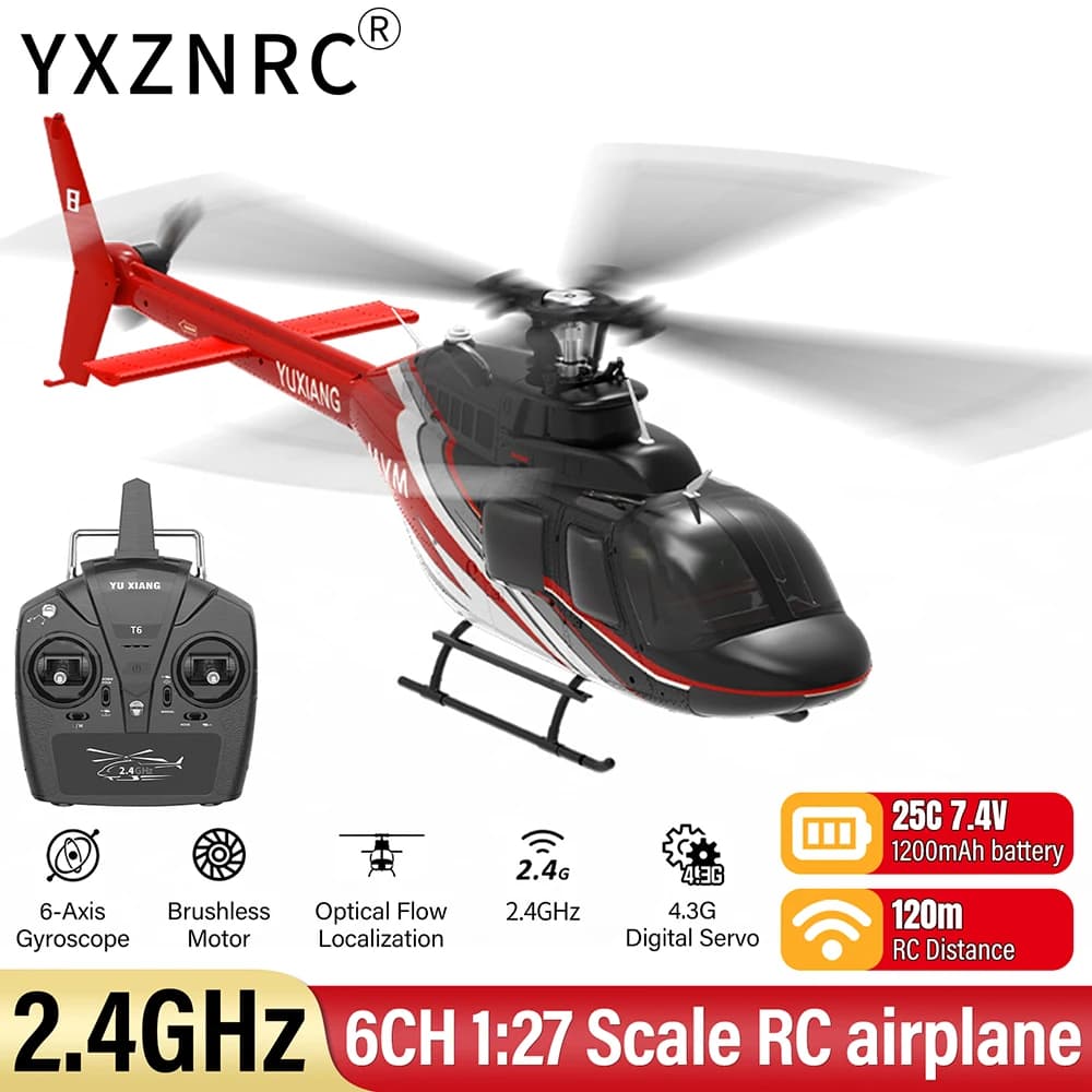YU XIANG Aeromodello RC 2.4G 6CH Elicottero Bell-206 Senza Alettoni con Motore Brushless, Giroscopio a 6 Assi, 120M, Giocattolo per Adulti e Bambini