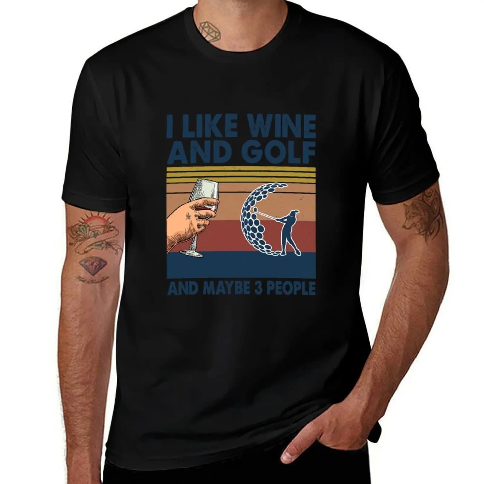 T-shirt casual con stampa artistica Retro I Wine 3 Maybe People Like And And Golf