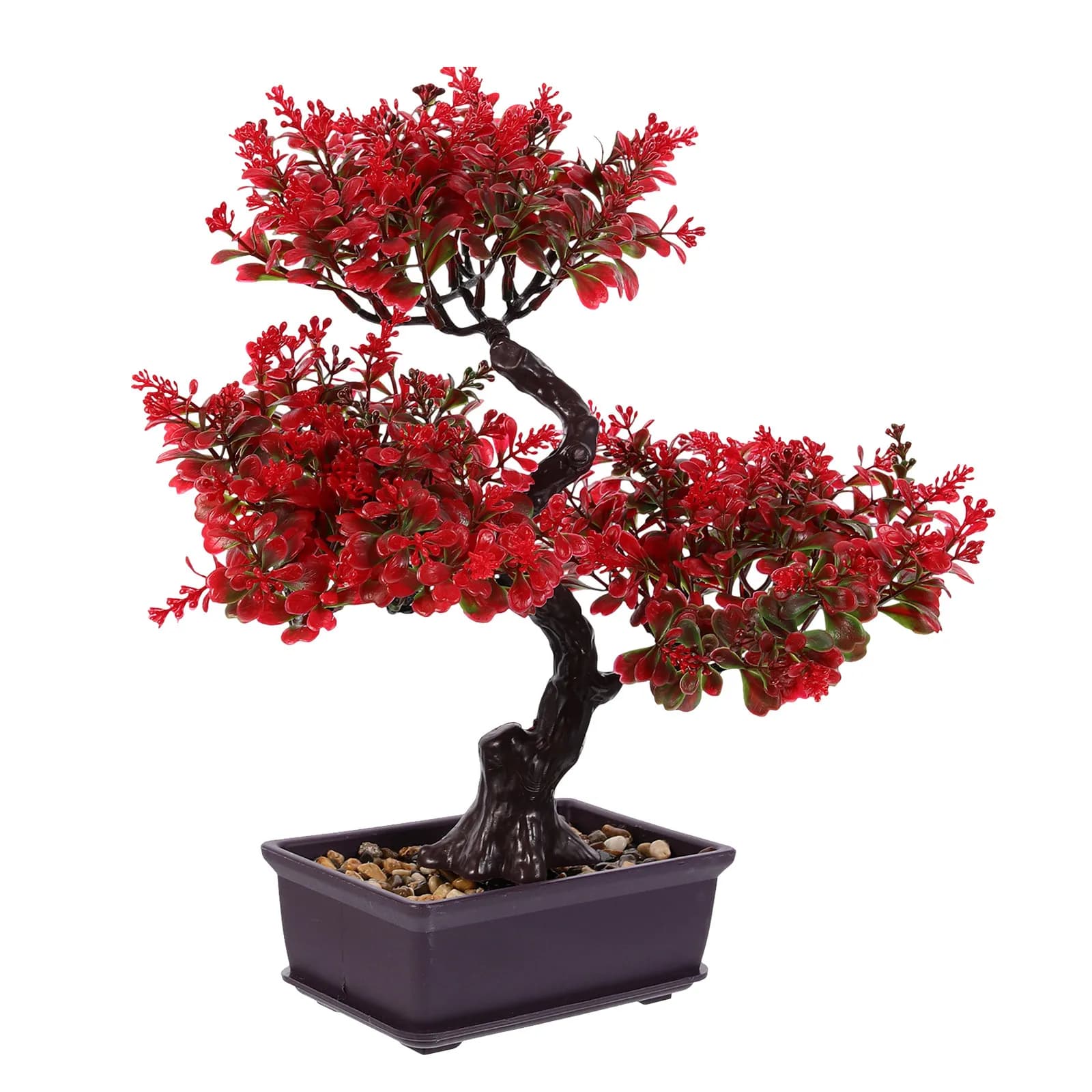 Artificial Bonsai in Plastic Vase, Pure Green Plants Simulate, Desk Ornaments for Home Decoration, Garden and Office