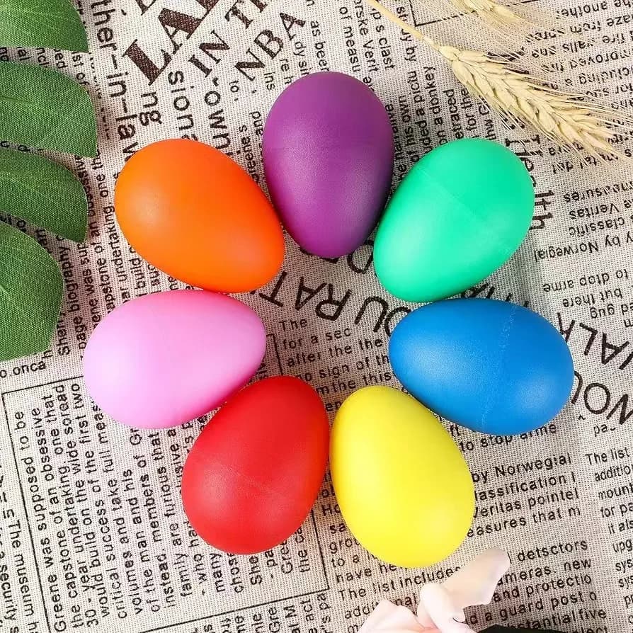 2 pezzi di plastica per uova, uova musicali a percussione, maracas, uova di Pasqua, giocattoli per bambini, strumento musicale