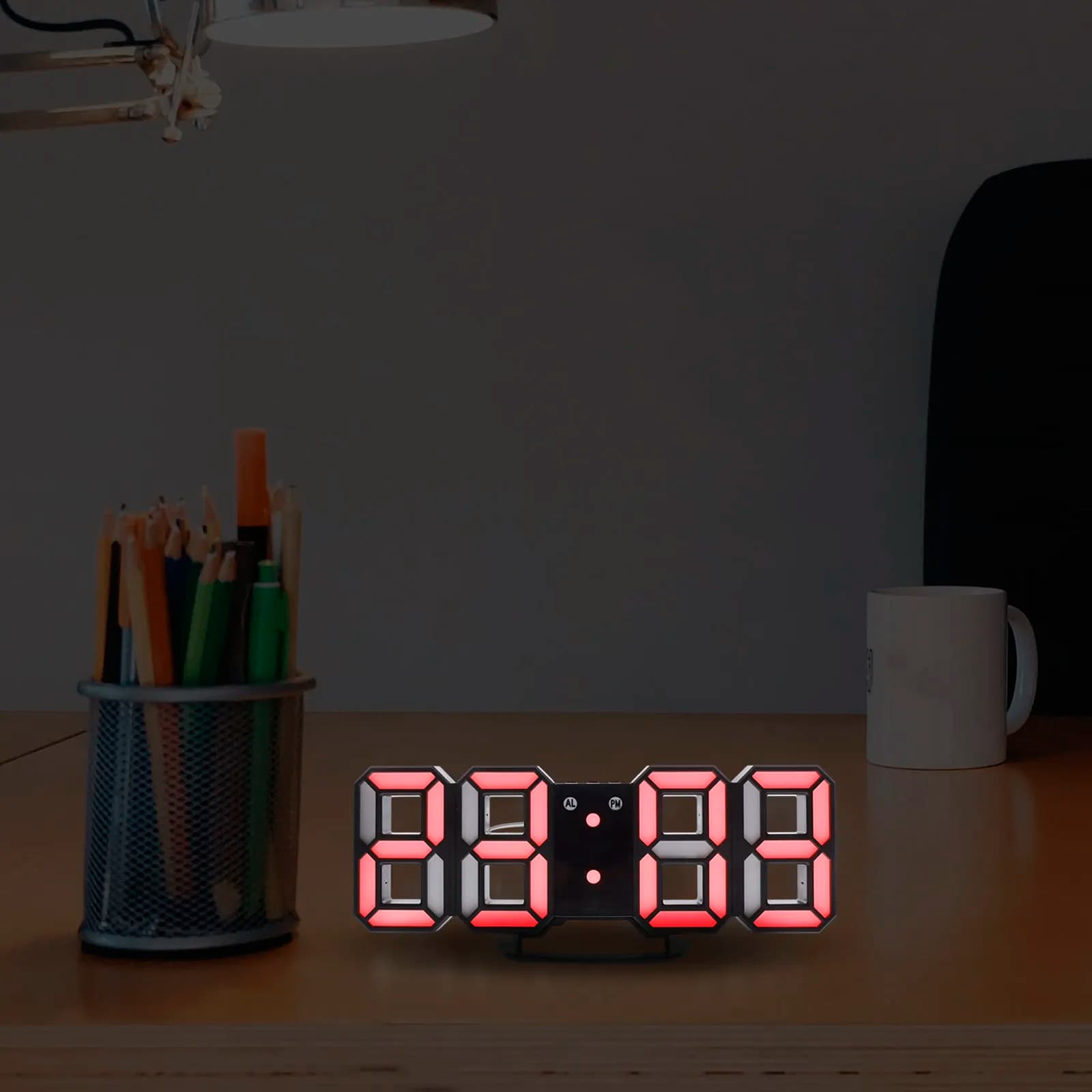 3D Digital Wall Clock Black Red Modern Design Auto Brightness Adjustable Huge LED Numbers Easy Read Digital Clock Home Timer