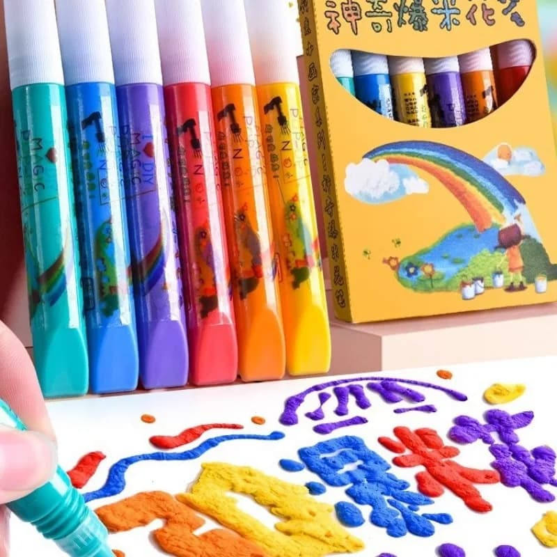 Set di 6 Penne Popcorn Esotiche Multifunzionali, Pennarelli in Schiuma, Penne Magiche per Bambini, Penne Divertenti con Bolle 3D
