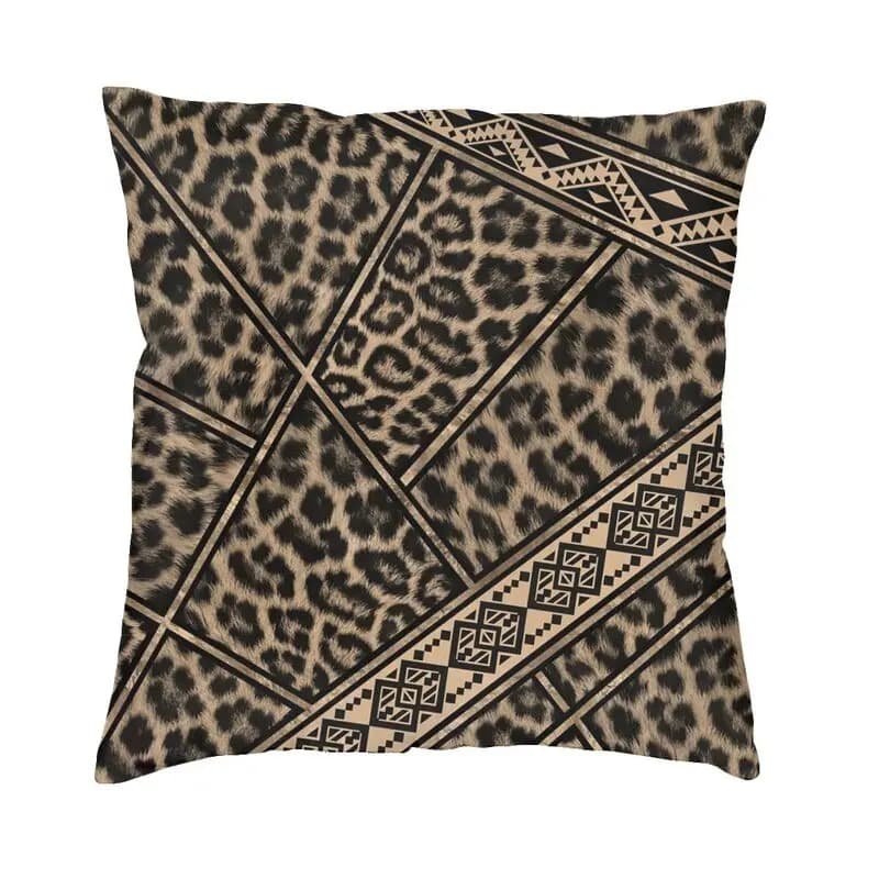 Leopard Fur With Ethnic Ornaments Throw Pillow Cover Home Decor Square Leopard Skin Cushion Cover 45x45cm Pillowcover for Sofa
