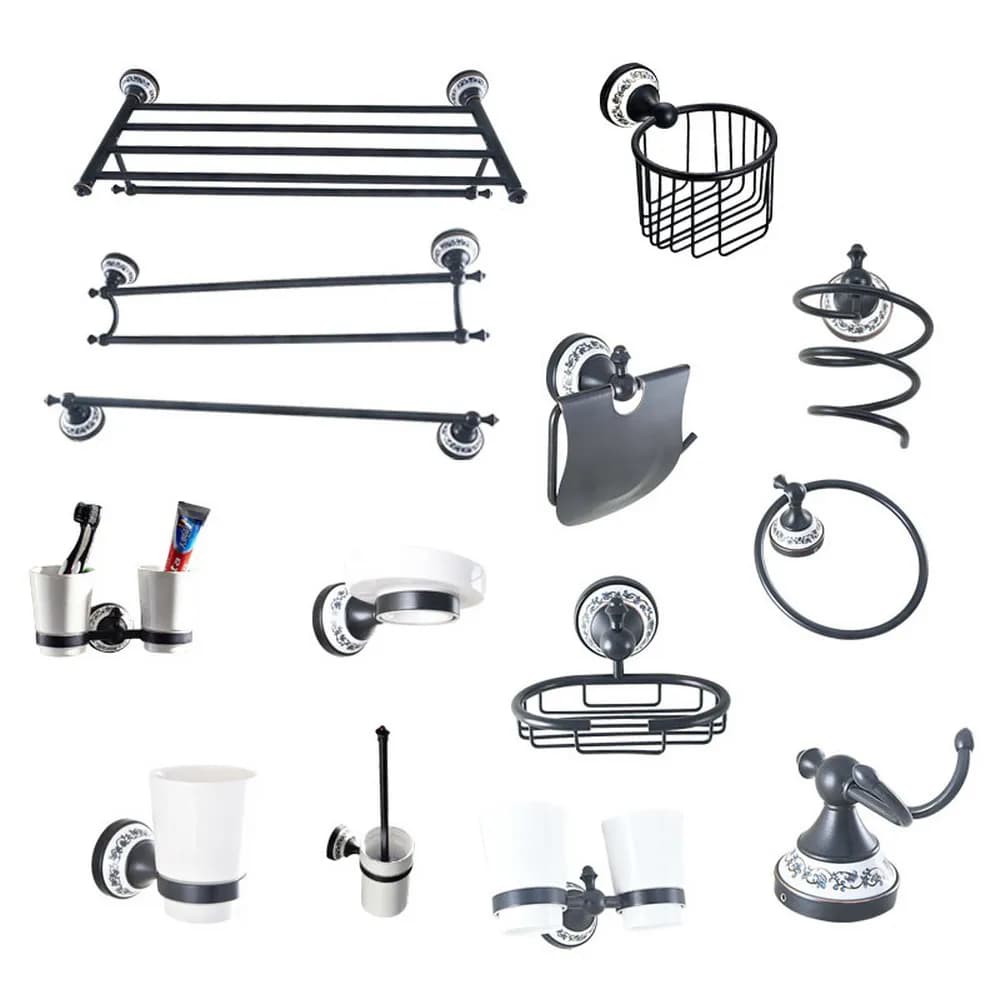 Base for black brass ceramic flowers Set of bathroom accessories Hardware for bathroom Towels Wallet Toilet paper holder Hook for bathrobe mzh133
