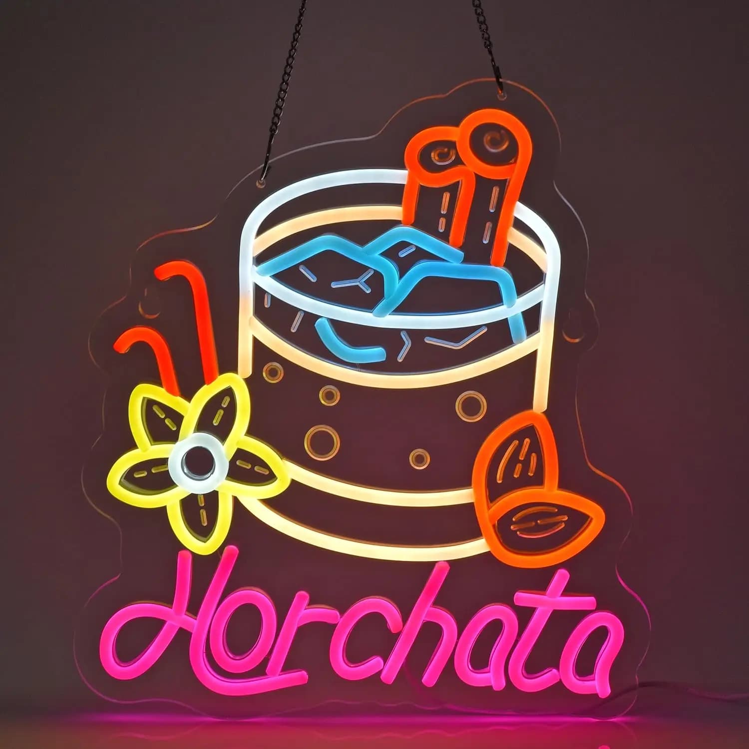 Horchata Neon Light Dimmable LED Wall Art Mexican Drink Sign USB Power Cafe Bar Summer Party Milk Tea Shop Cafe Windows Decor