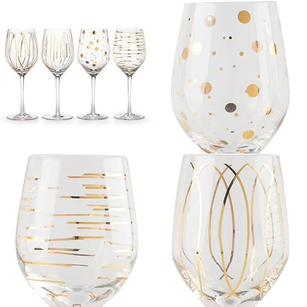 Set di 4 bicchieri da vino bianchi in cristallo inciso grandi da 400 ml con design dorato, vetreria premium per un piacere elegante del vino