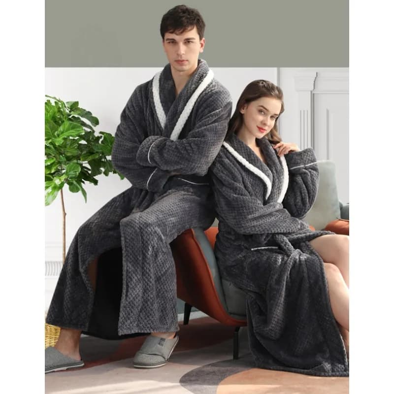Addensare Solido Flanella Coppia Vestaglie-Anello Lungo Invernale Abito con Tasche Intimo Da Notte Lingerie Comodo Abbigliamento Per La Casa