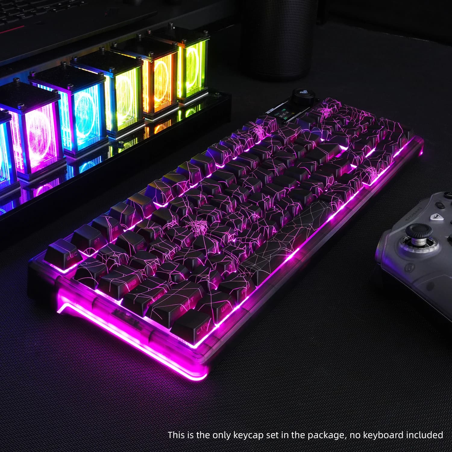 Set di Tasti per Tastiera Meccanica Profilo Cherry con Retroilluminazione Nera, 130 Tasti con Effetto Ragnatela