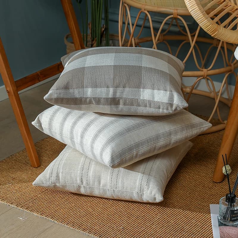 light grey stripes checkered pattern cushion cover linen pillow case sofa gingham throw pillow cover backrest