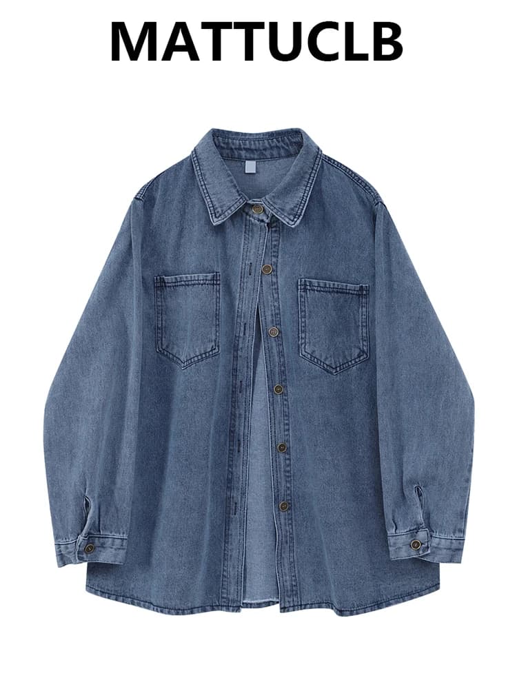 2025 Autumn Winter Woman Vintage jeans shirt Cleanfit Long sleeve shirt Cowboy Top years 2000 Aesthetic Simple Tomboy Classic