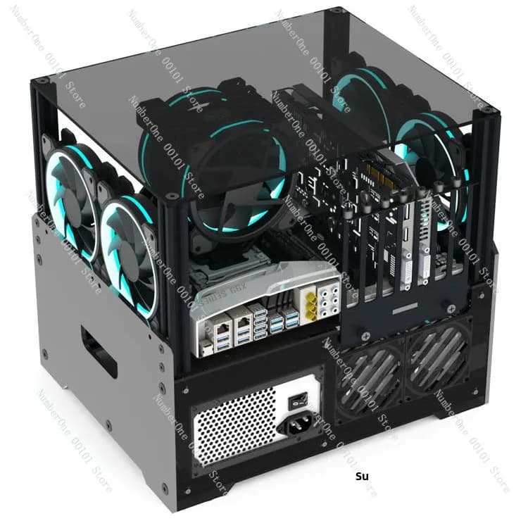Semi Transparent Open Acrylic Dual Layer PC Case Bottom Mount PSU Multi Hard Drive Bay DIY Water Cooling NAS Storage Chassis