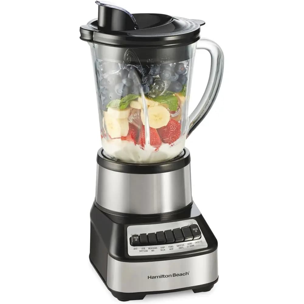 Frullatore con caraffa in vetro da 40 Oz, 14 funzioni, lame per tritare il ghiaccio, 700W per risultati perfetti, nero e acciaio inossidabile