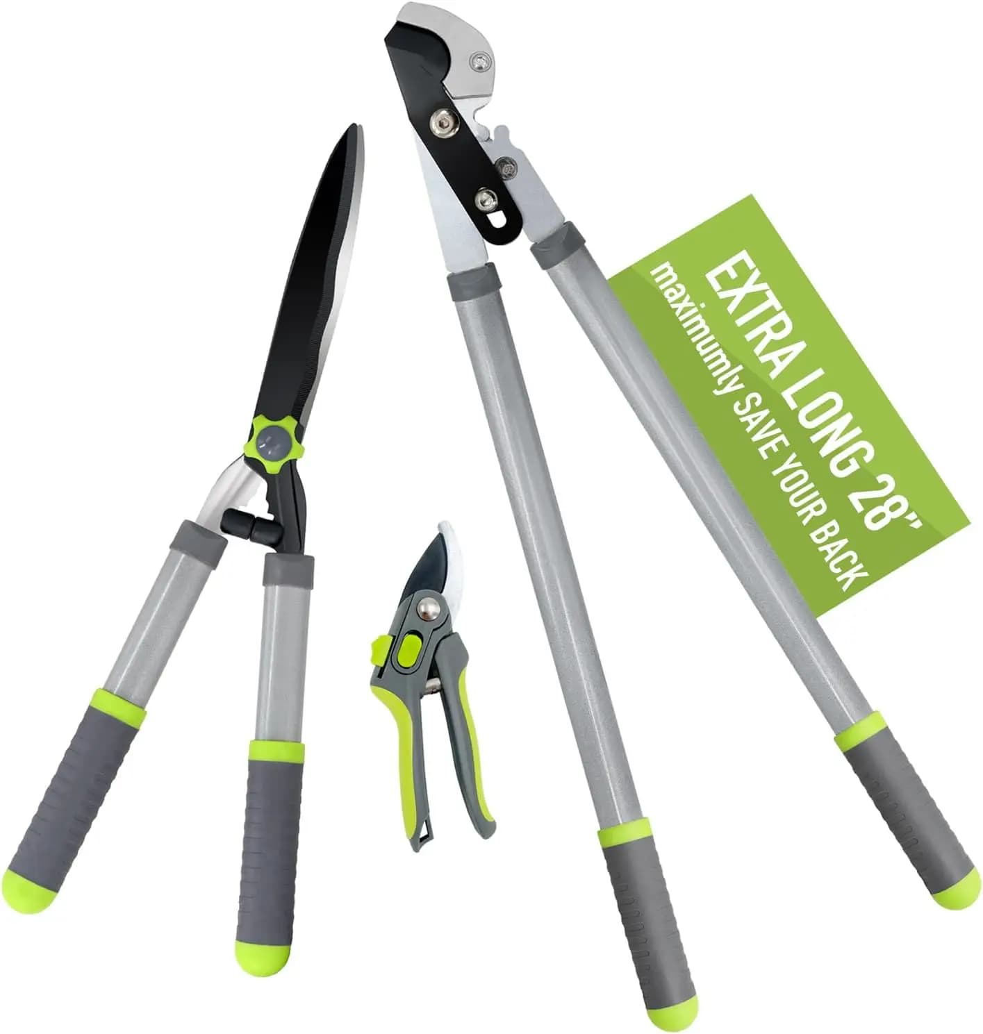 Professional Set of Garden Scissors, 3 Pieces, Hedge Shears with Combined Action for Heavy Coppers