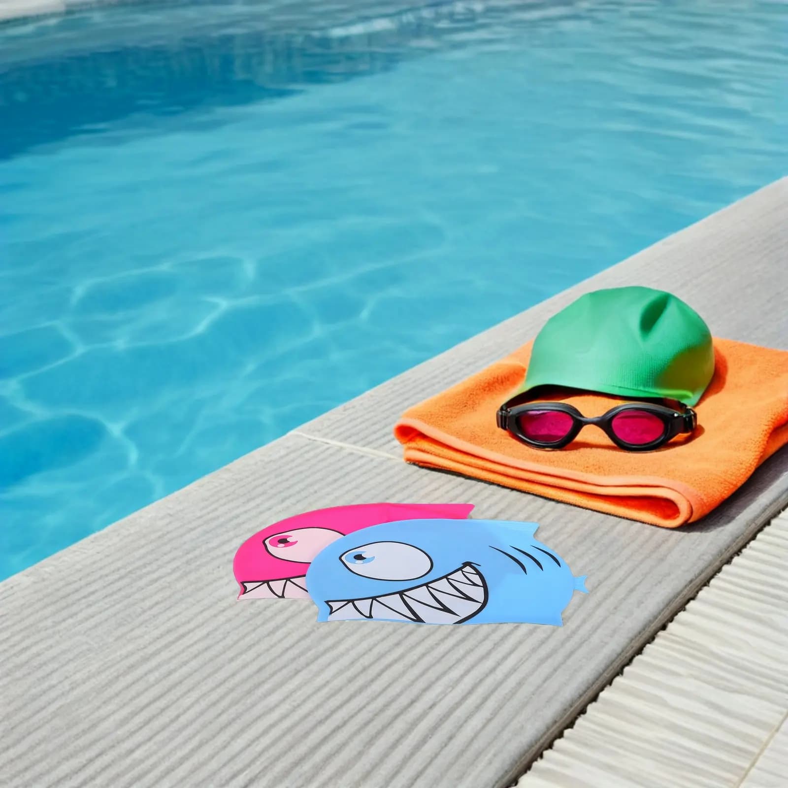 2 Piece Swimwear Silicone for Children, Carton Design Fish Shape, Elastic and Waterproof, for Swimming Pool, Girls and Children
