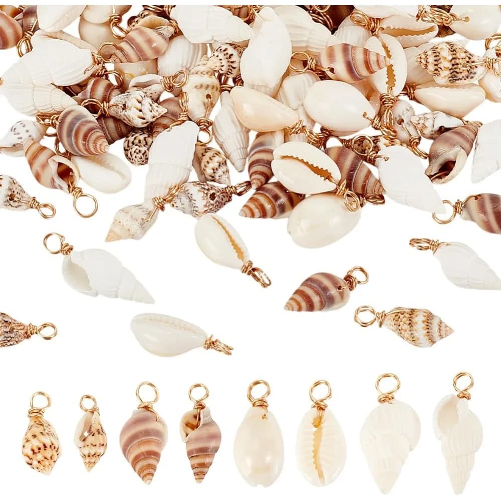 100 pcs 4 Styles Natural Shell Pendants With Shell Pendants Link for Necklace Bracelet Creation of Jewelry Shell Connectors Kit