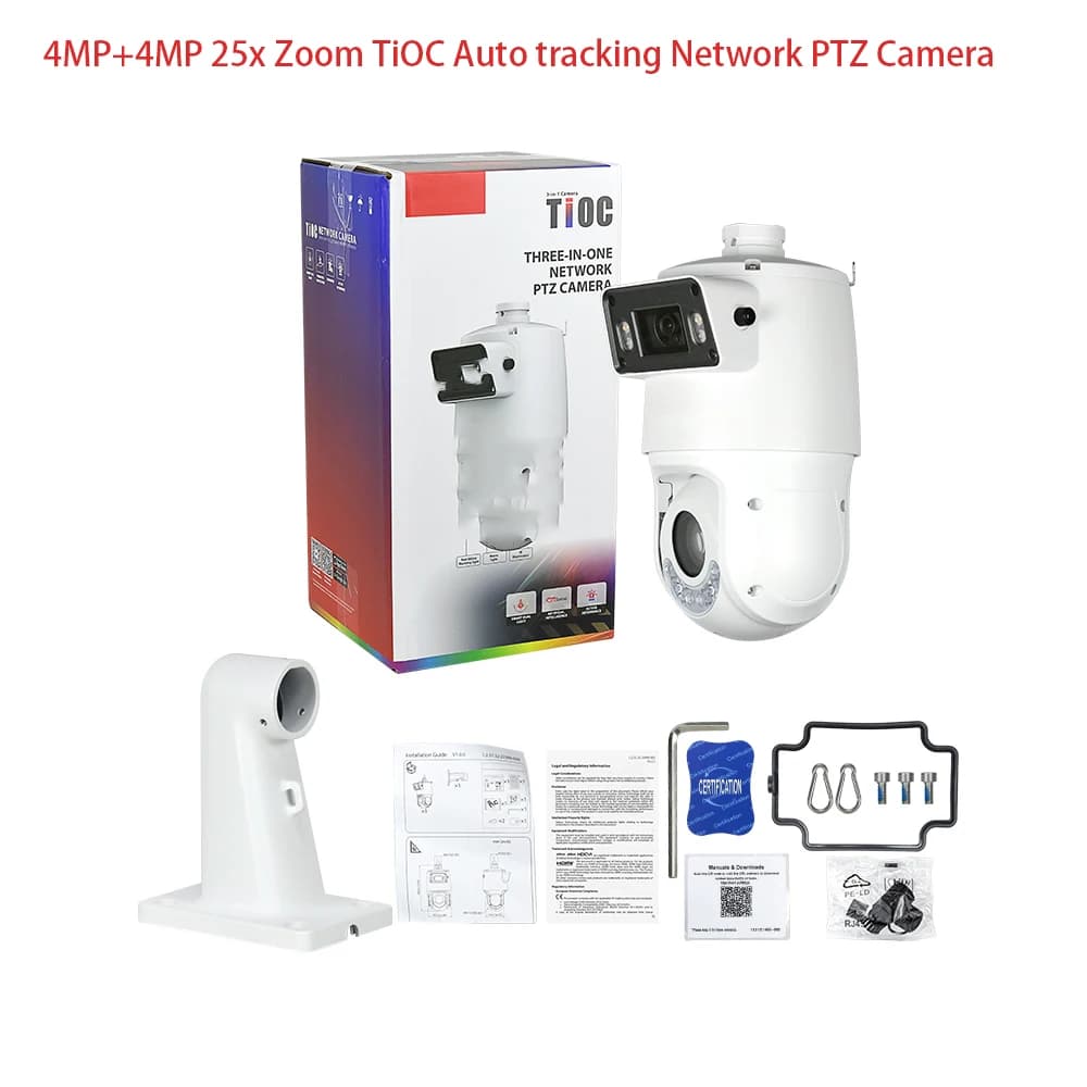 25x Optical Zoom TiOC PTZ Camera 4MP+4MP Smart Dual Light+ WizSense Auto Tracking 3.0 Active Deterrence