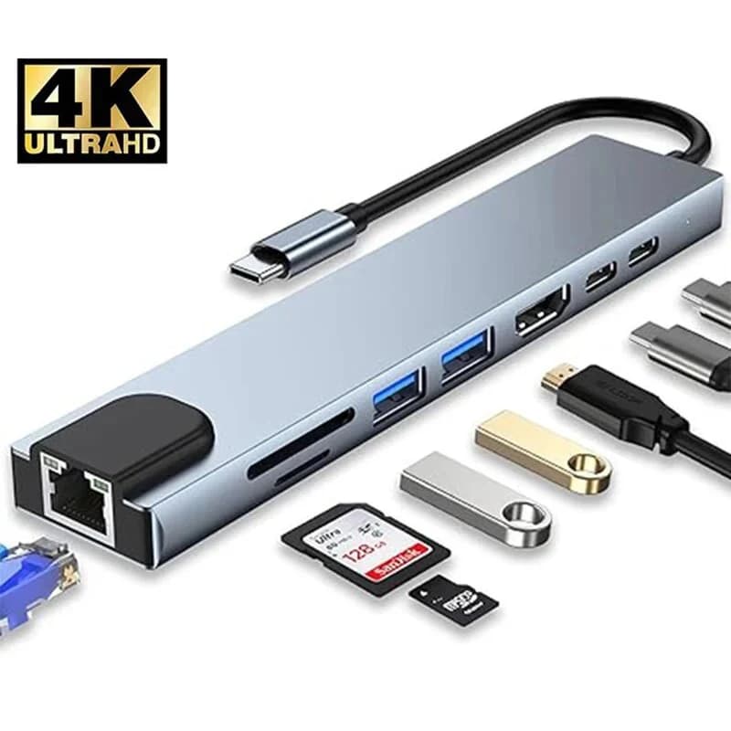 USB Hub C 8 in 1 from Type C to Multiport 4K HDMI RJ45 PD Charging SD/TF card reader from Type C to USB Dock Adapter for MacBook Air Pro PC