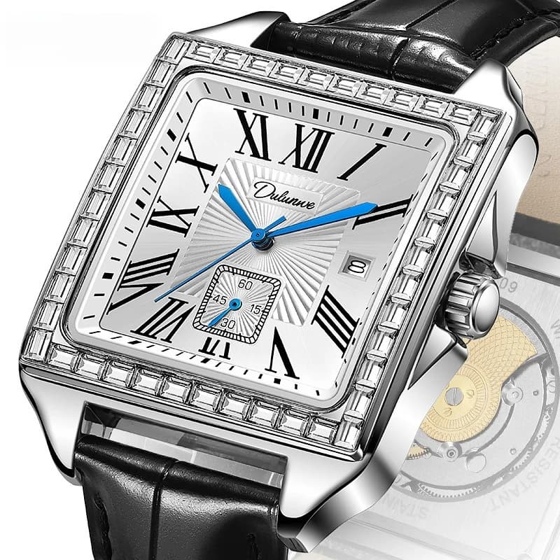 Stainless Steel Roman Numeral Dial Luminous Waterproof Self-Wind Automatic Mechanical Watch for Men