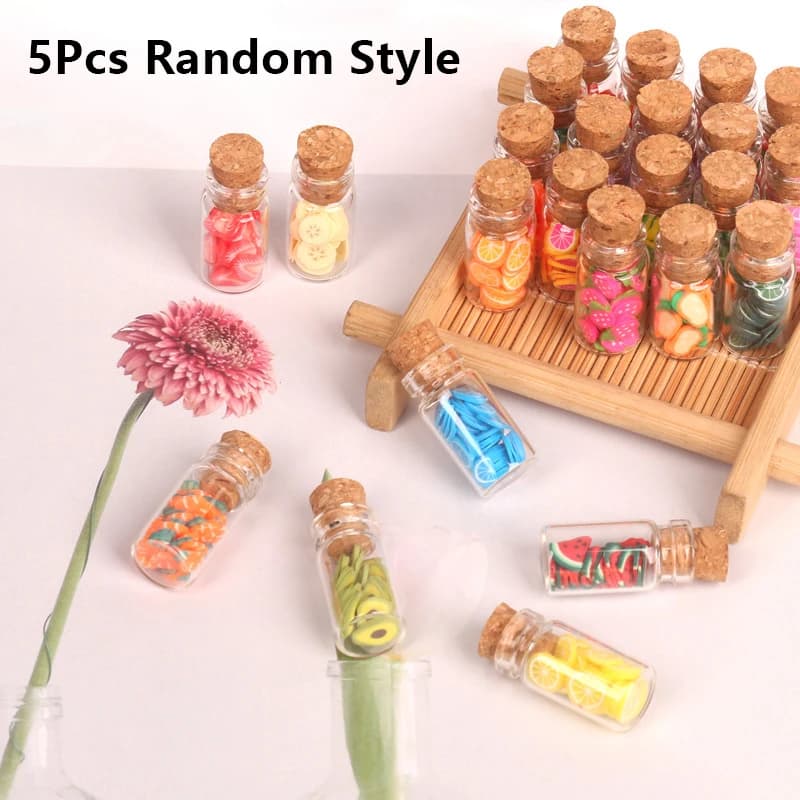 5Pcs 1:12 Dollhouse Miniature Fruit Assorted Glass Cans Dried Fruit Candy Jar Kids Pretend Play Toy Doll House Accessories