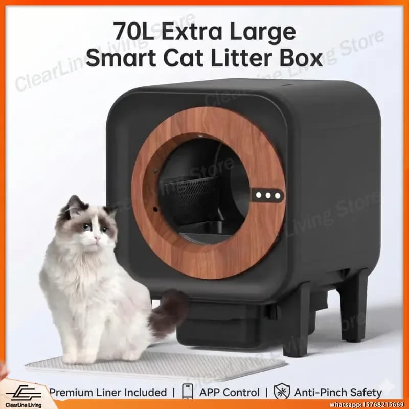 Wholesale Automatic Smart Cat Litter Box Oversized Square Self Cleaning 70L Fresh Air Odor Control Pet Toilet for Home Use