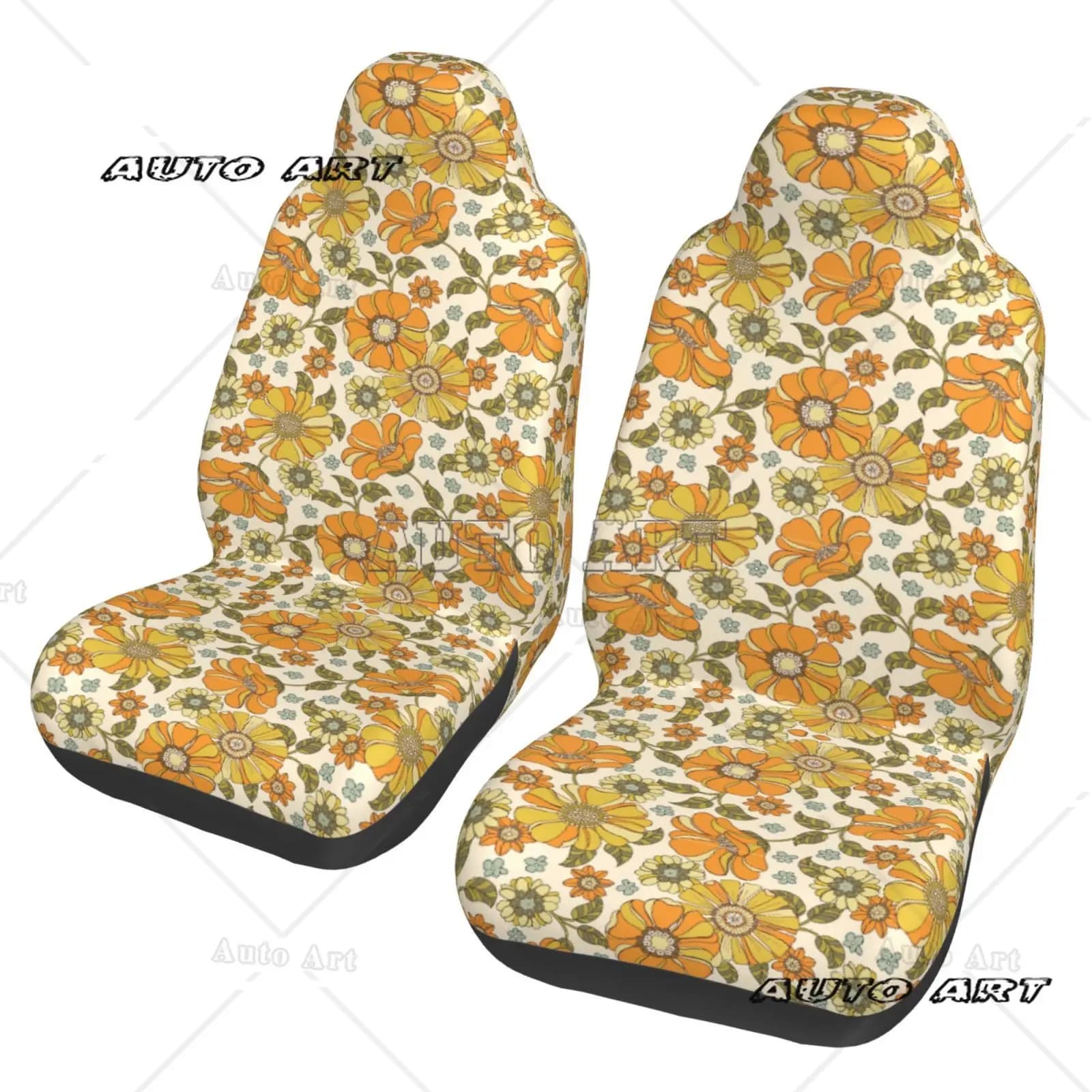 Flower Style Car Seat Cover Car Front Seat Protection Cover, Complete Set of 2-piece Flower Printed Universal Size Fitting Pad
