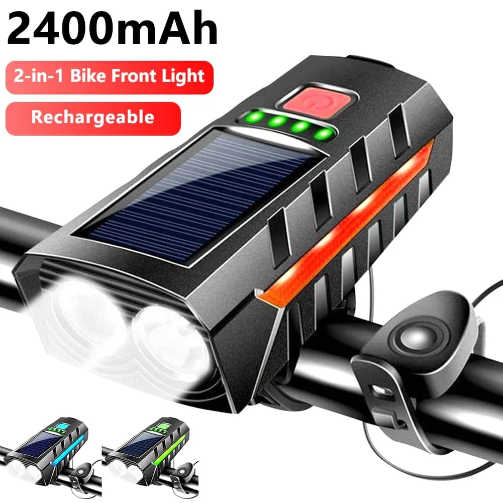Front light for solar bike USB rechargeable MTB road bike lamp front light dazzling power torch for bicycle accessories