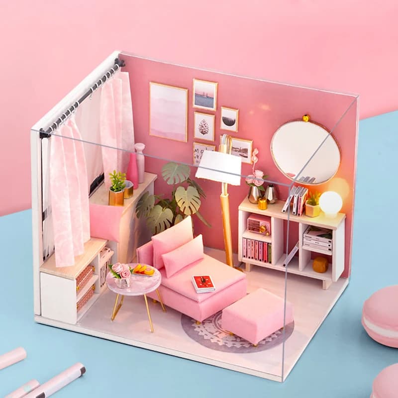 Mini casa delle bambole in miniatura in legno Kit piccola casa fai da te Puzzle 3D Costruzione di mobili per la casa Giocattolo Regali di compleanno per bambini