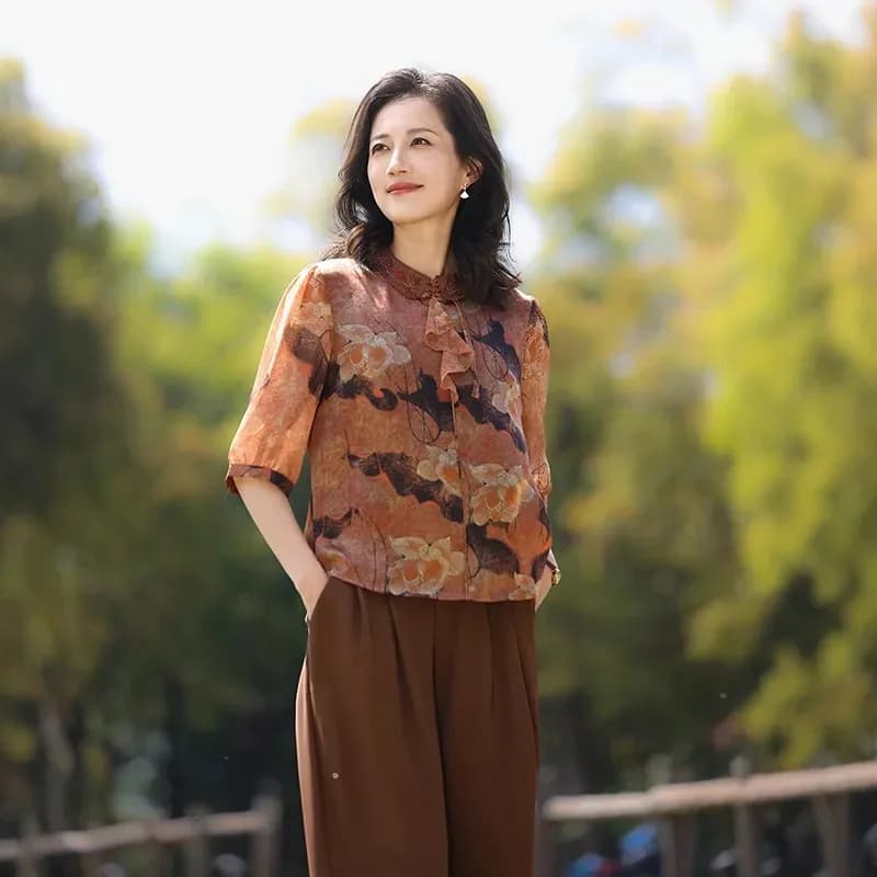 Camicetta Floreale da Donna Elegante con Colletto, Mezza Manica, Casual, Taglie Forti, Estiva