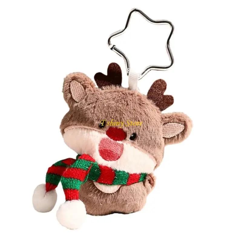 N58F Portachiavi con albero Natale in morbido peluche Babbo Natale adorabile per borse e chiavi Portachiavi con ciondolo