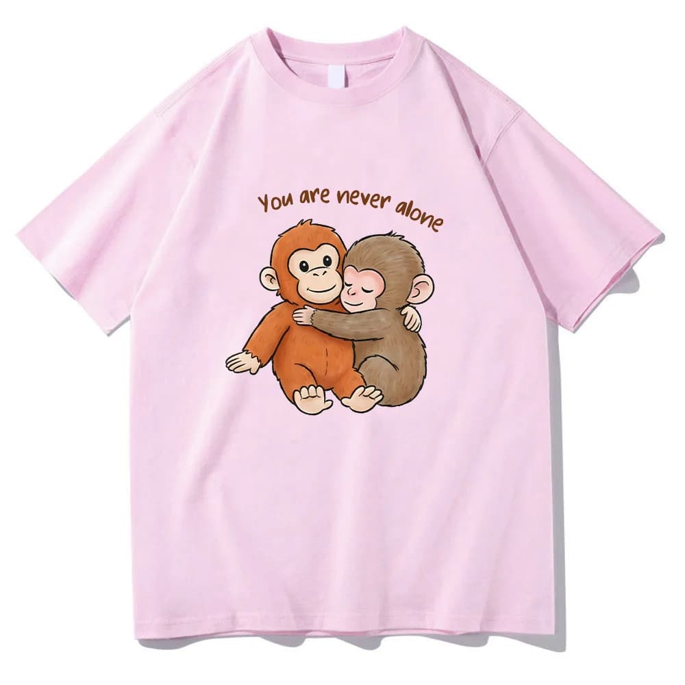 T-shirt Punch Monkey con Grafica di Scimmietta Carina e Peluche, Regalo Emozionale per Amanti degli Animali, Maglietta in Puro Cotone per Donne e Uomini