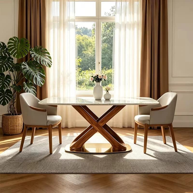 &c Luxury Rectangular Dining Table Marble Stone Top Solid Wood Leg Modern Minimalist Designer Dining Room Furniture