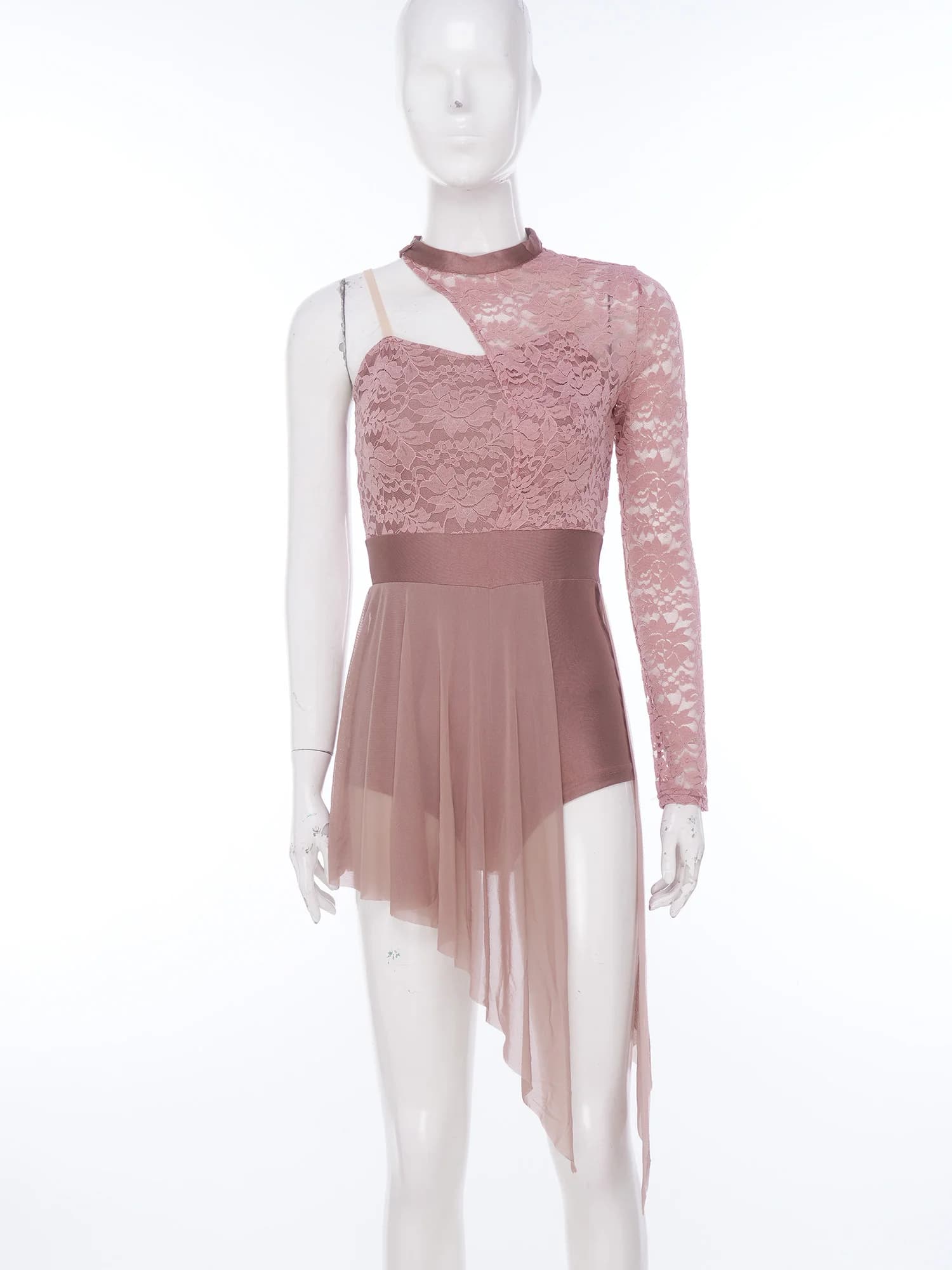 Abbigliamento per Pattinaggio Artistico Femminile, Costume per Danza Moderna, Abito da Ballo Lirico Classico, Vestito Monospalla in Pizzo per Balletto