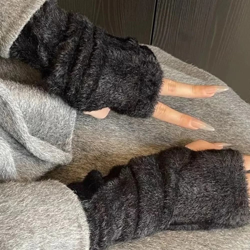 Korean Style Knitted Warm Sleeves Hole Y2k Woolen Gloves Elastic Spicy Girl Warm Arm Covers Clothing Accessories