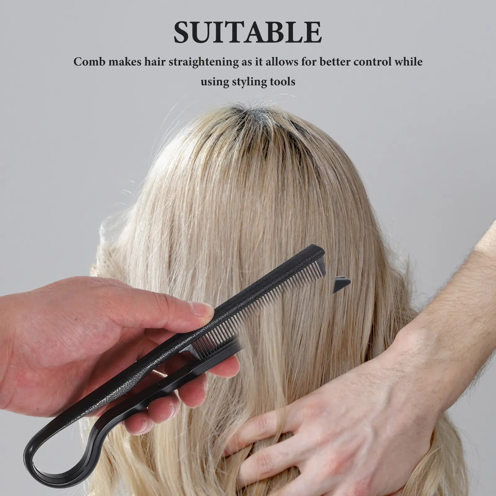 Set di 2 Pettini a V per Lisciare i Capelli, Strumento di Styling Resistente al Calore, Pettine Professionale per Parrucchieri, Accessorio per Lisciare i Capelli, Nero