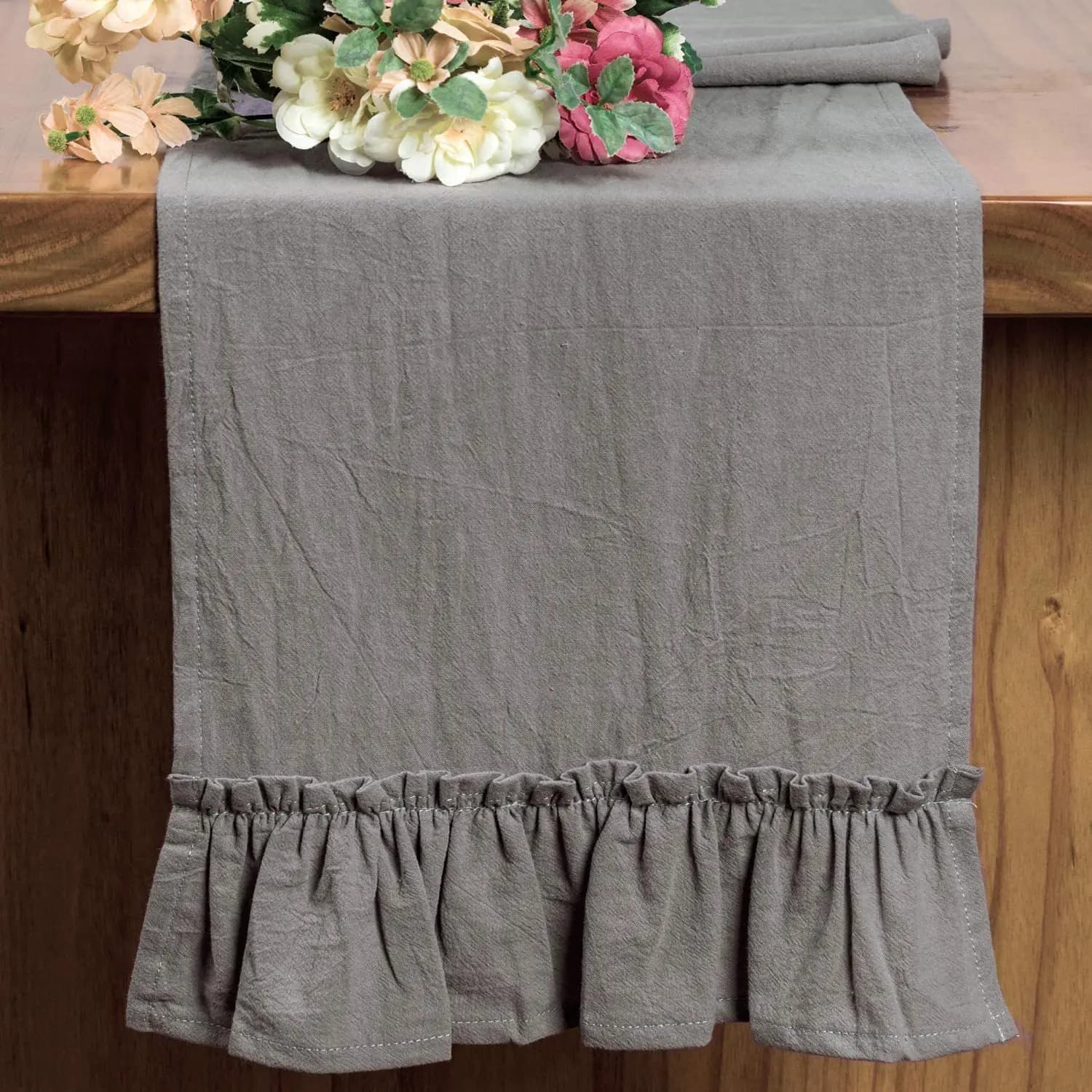 Runner da tavolo con volant in cotone Forniture per feste per eventi Decorazioni in tessuto Tovaglietta romantica in tinta unita per decorazioni natalizie per matrimoni natalizie