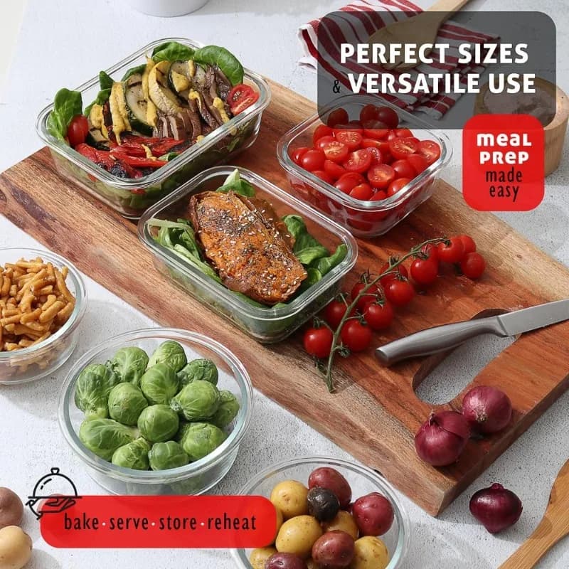 Contenitori in vetro per alimenti con coperchi, set da 48 pezzi, contenitori ermetici per la preparazione dei pasti, per dispensa, cucina, pranzo, congelatore
