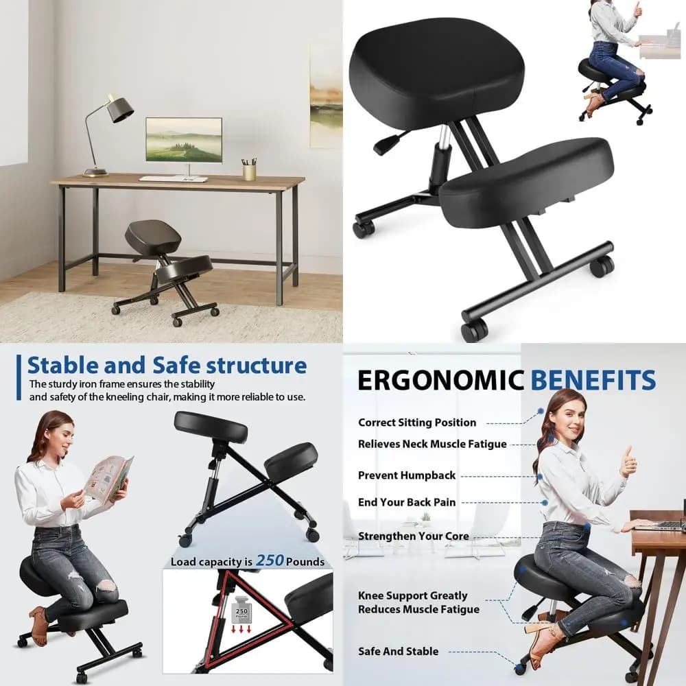 Adjustable Height Ergonomic Kneeling Chair with Cushion for Meditation, Home, and Office Use