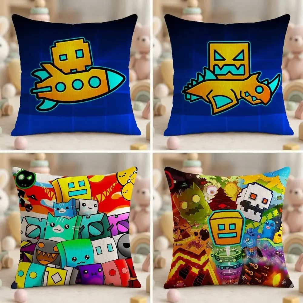 Popular Game G-Geometry DashS Cushion Cover Ultra Soft Throw Pillow Cover Skin Friendly for Sofa Bed Home Decor Gift