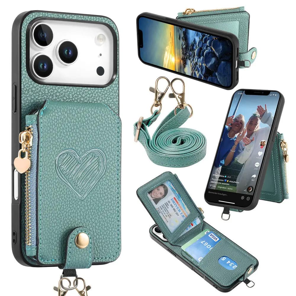 For iPhone 17 18 Pro Max 5G Crossbody Zipper Leather Wallet Case For iPhone Air 17E Back Cover iPhone18 Pro Funda