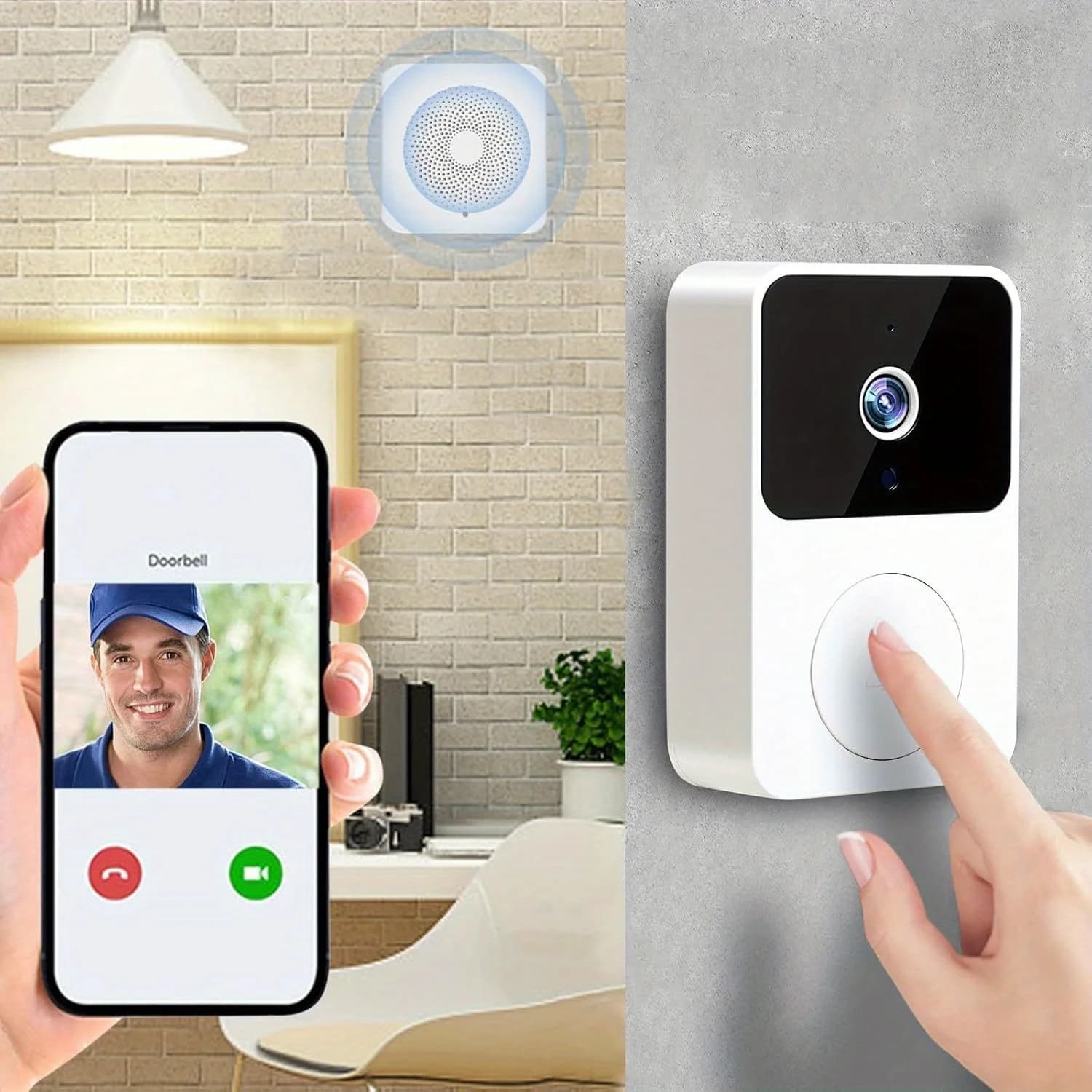 Videocitofono, telecamera per campanello Uso wireless Conversazione bidirezionale, Wi-Fi, HD, Visione notturna, Controllo remoto tramite app, Installazione semplice